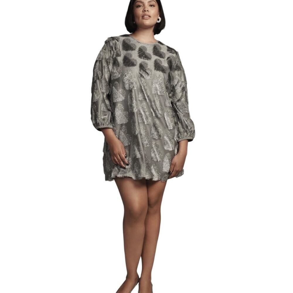 Anthropologie Hutch Long Sleeve Crew Neck Shift Dress Hearts Size 1X